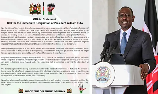 Appel a la destitution du president Ruto